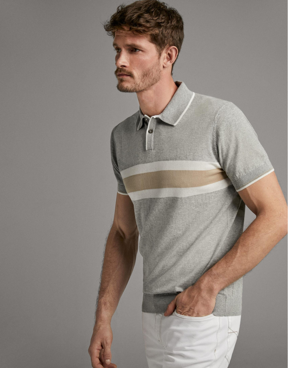 Polo tricot gris con tostado y blanco - Hombre | Roberto Verino