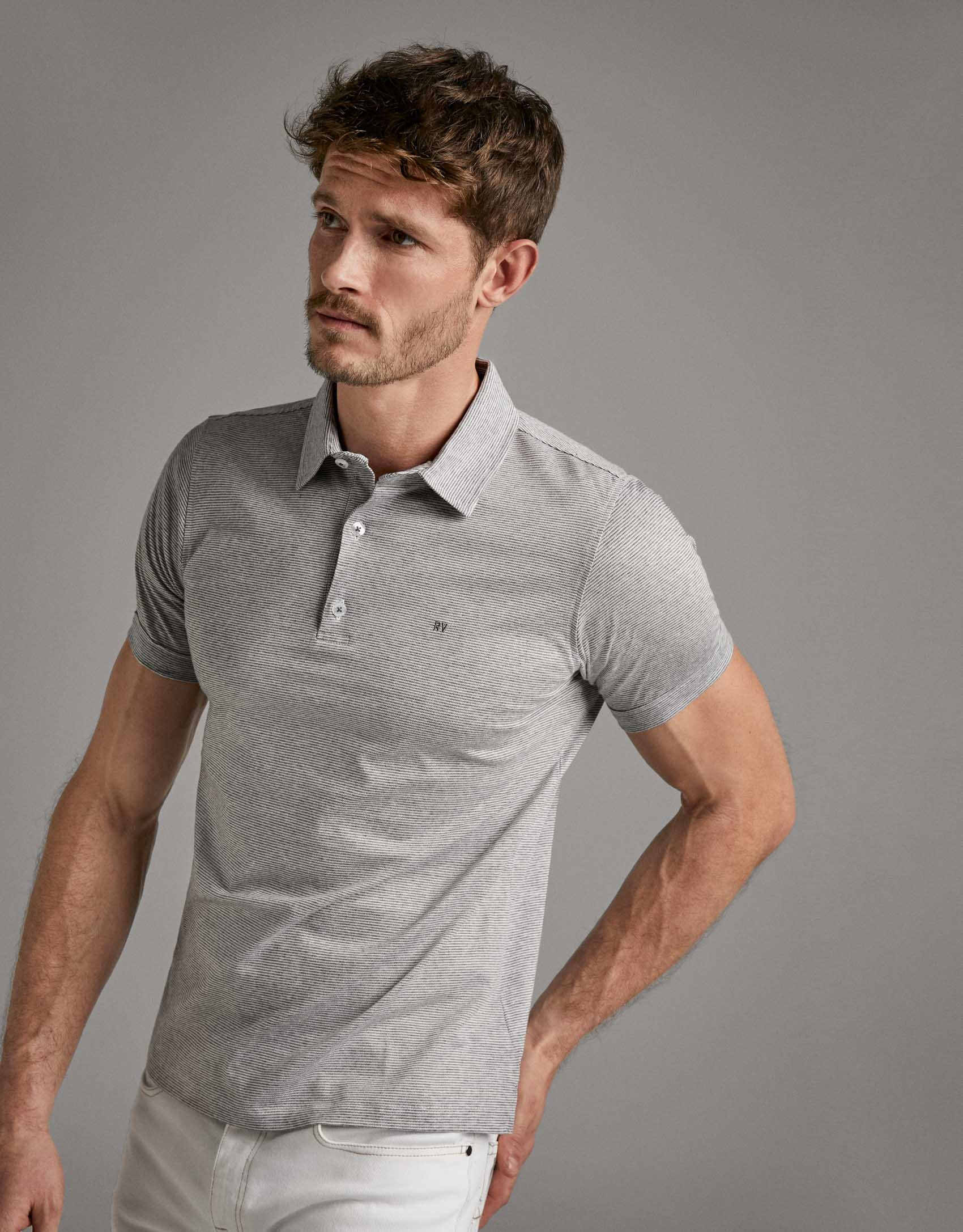 Polo mil rayas gris melange - Hombre - PV2020 | Roberto Verino