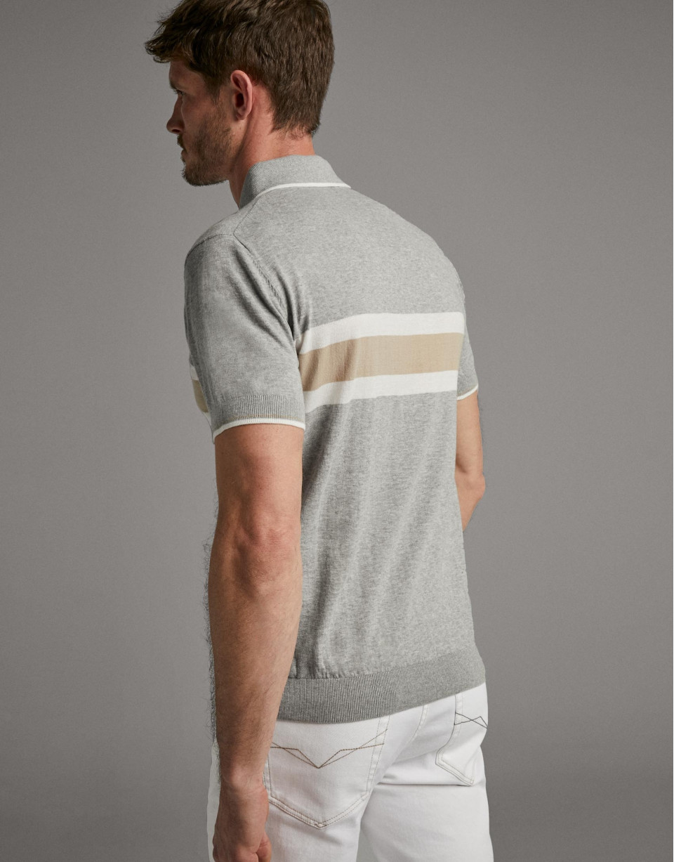 Polo tricot gris con tostado y blanco - Hombre | Roberto Verino