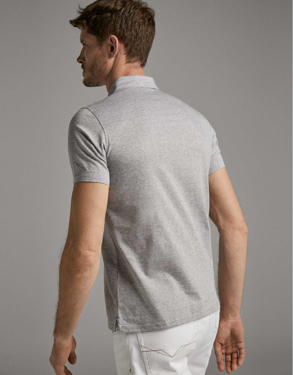 Grey melange pin-striped polo shirt - Man | Roberto Verino