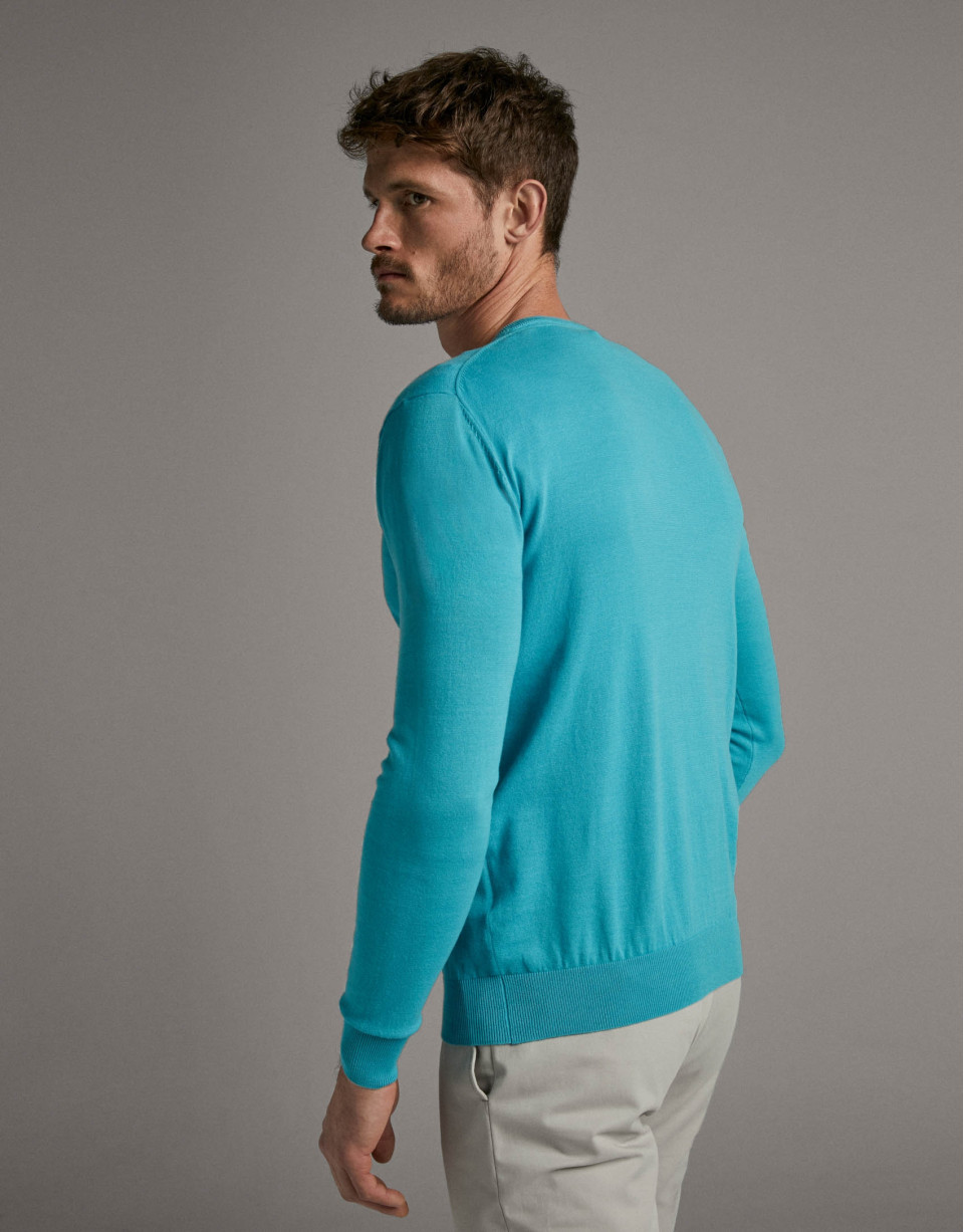 Jersey cuello pico aguamarina - Hombre - PV2020 | Roberto Verino