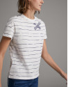 Camiseta rayas azul con pájaro bordado - Mujer | Roberto Verino