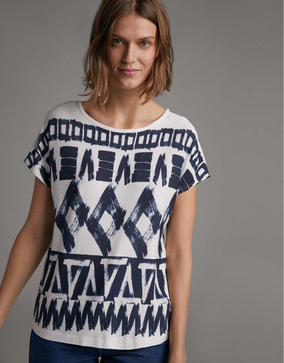 Camiseta estampado geométrico azul - Mujer | Roberto Verino