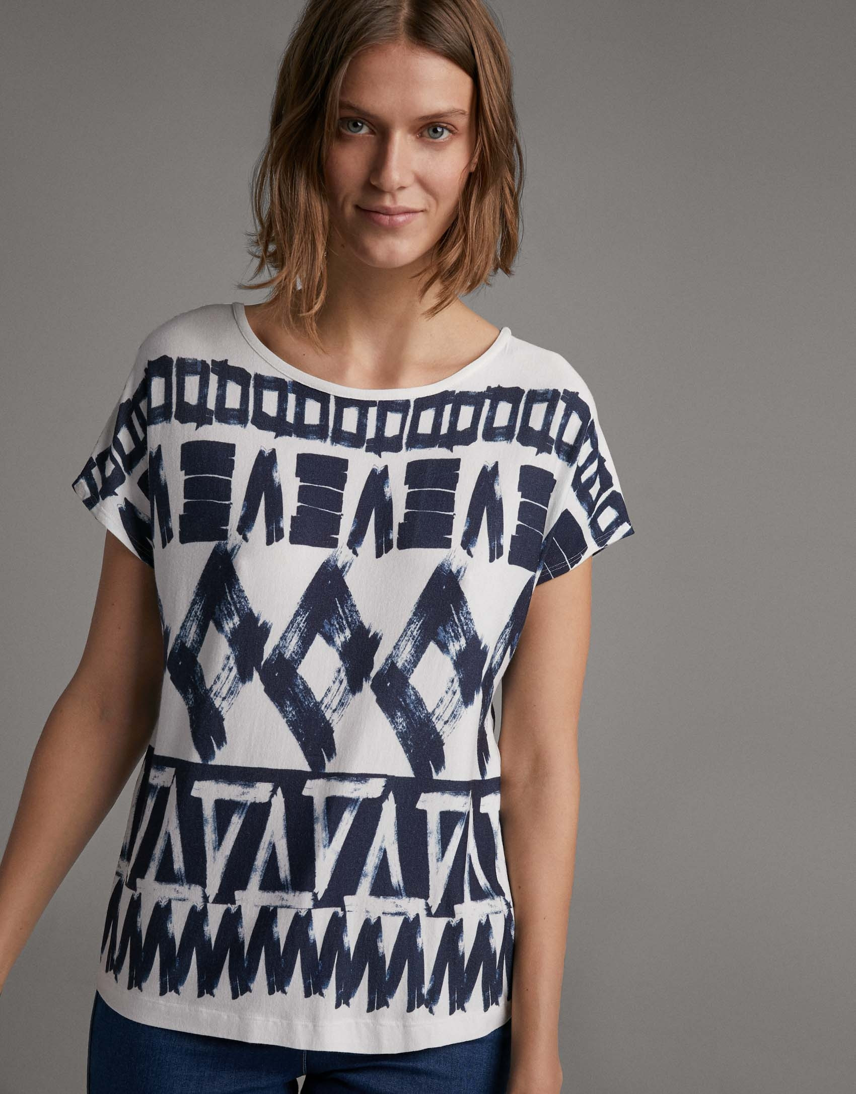 Camiseta estampado geométrico azul - Mujer | Roberto Verino