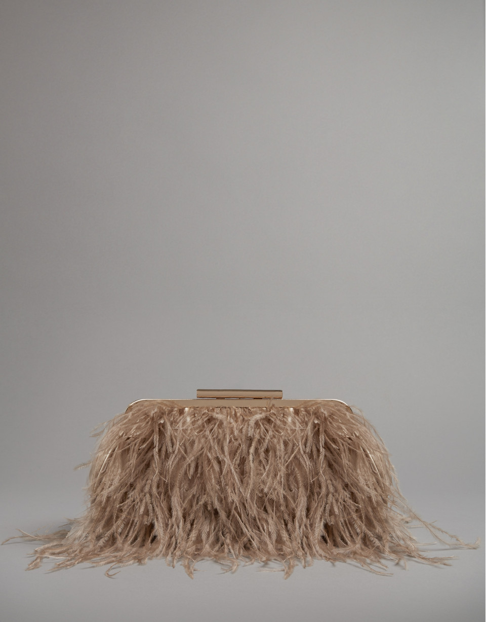 Bolso clutch Manuk plumas avestruz natural