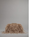 Light beige Manuk clutch bag with ostrich feathers