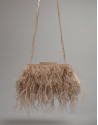 Light beige Manuk clutch bag with ostrich feathers