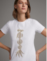 Camiseta blanca con bordado étnico beige | Roberto Verino