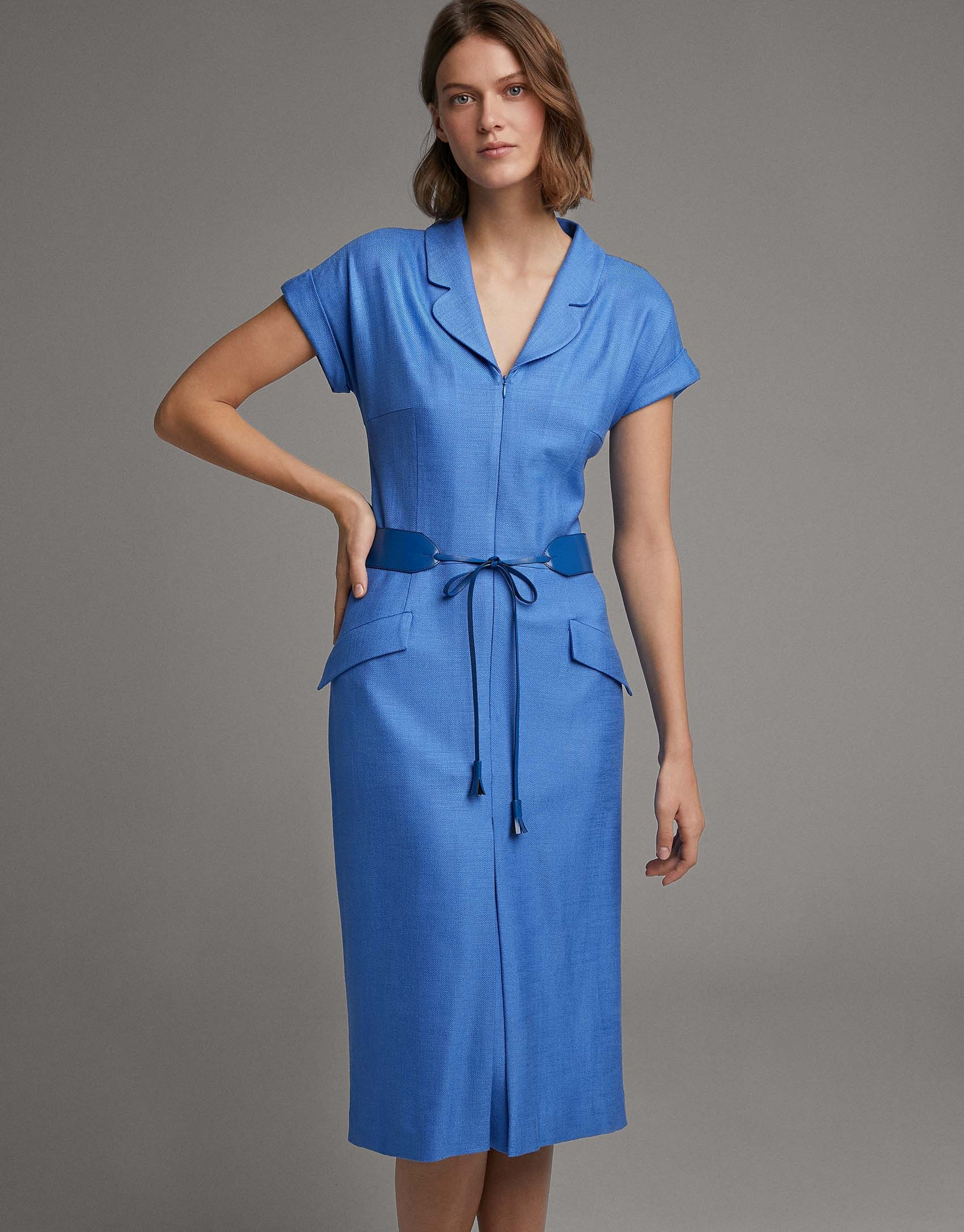 Vestido camisero manga corta azul - Mujer | Roberto Verino