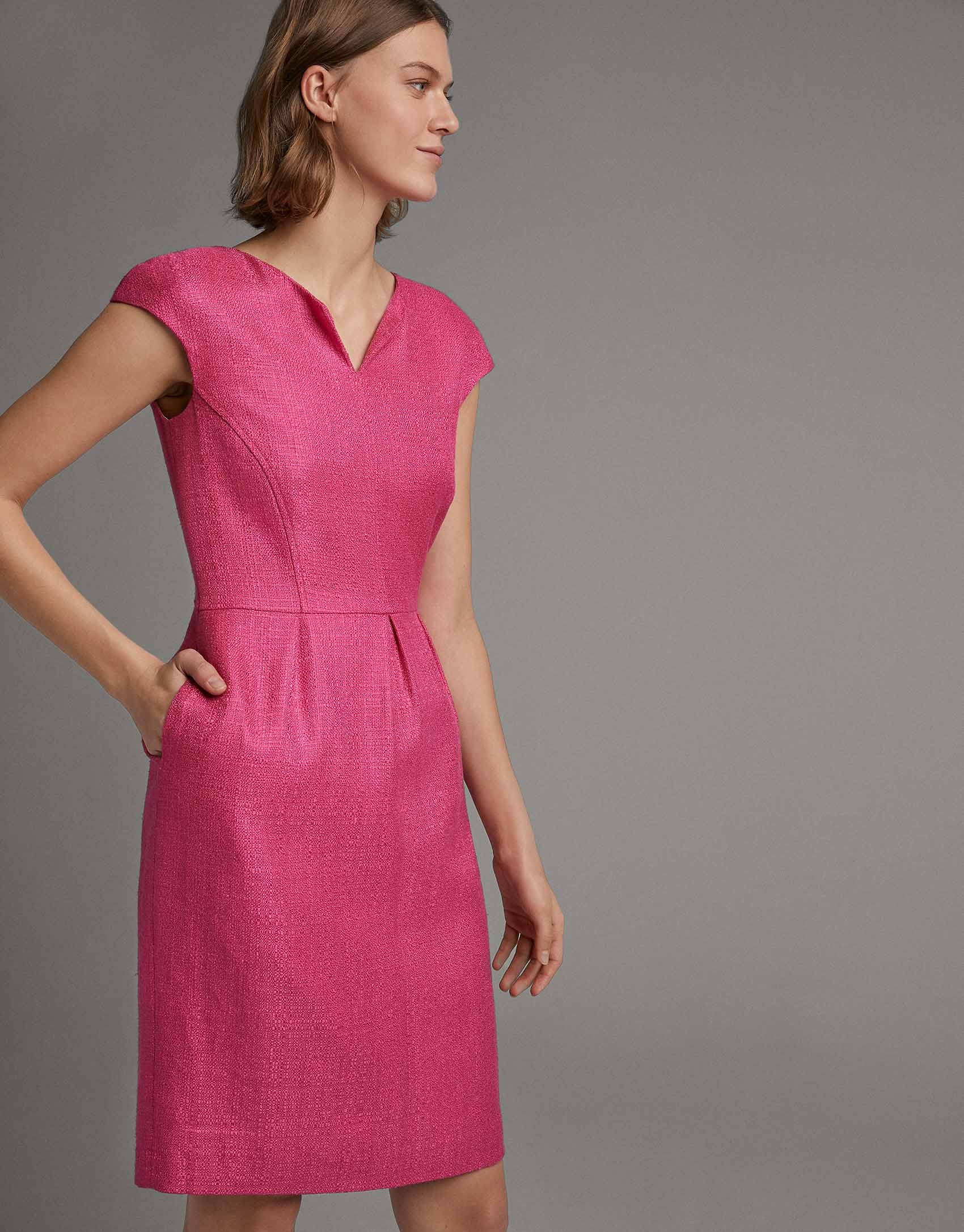 Vestido midi fucsia corte tulipán - Mujer | Roberto Verino