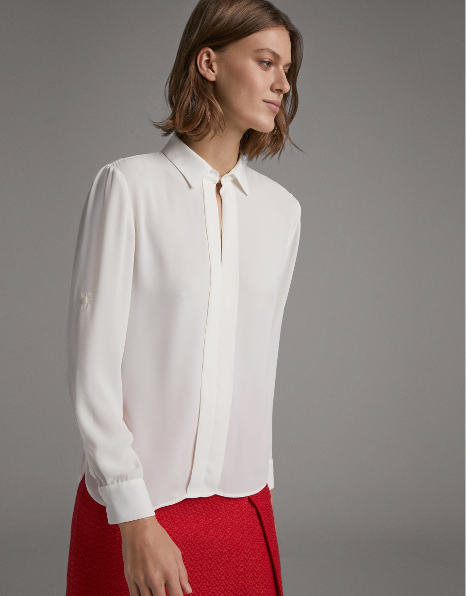 Camisa manga larga crudo con tablillas - Mujer | Roberto Verino