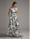 Long party dress with green floral print | Roberto Verino