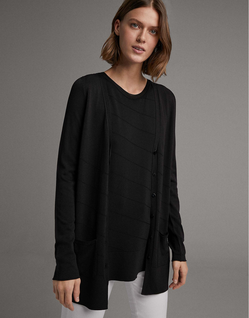 Chaqueta larga de punto fantasía negro - Mujer | Roberto Verino
