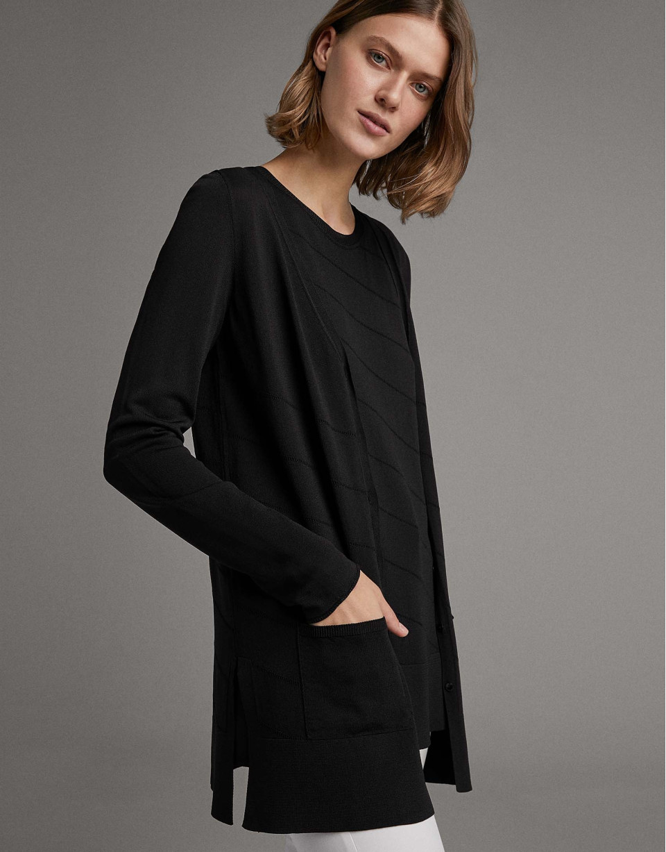 Black long knit jacket  - Woman - SS2020 | Roberto Verino