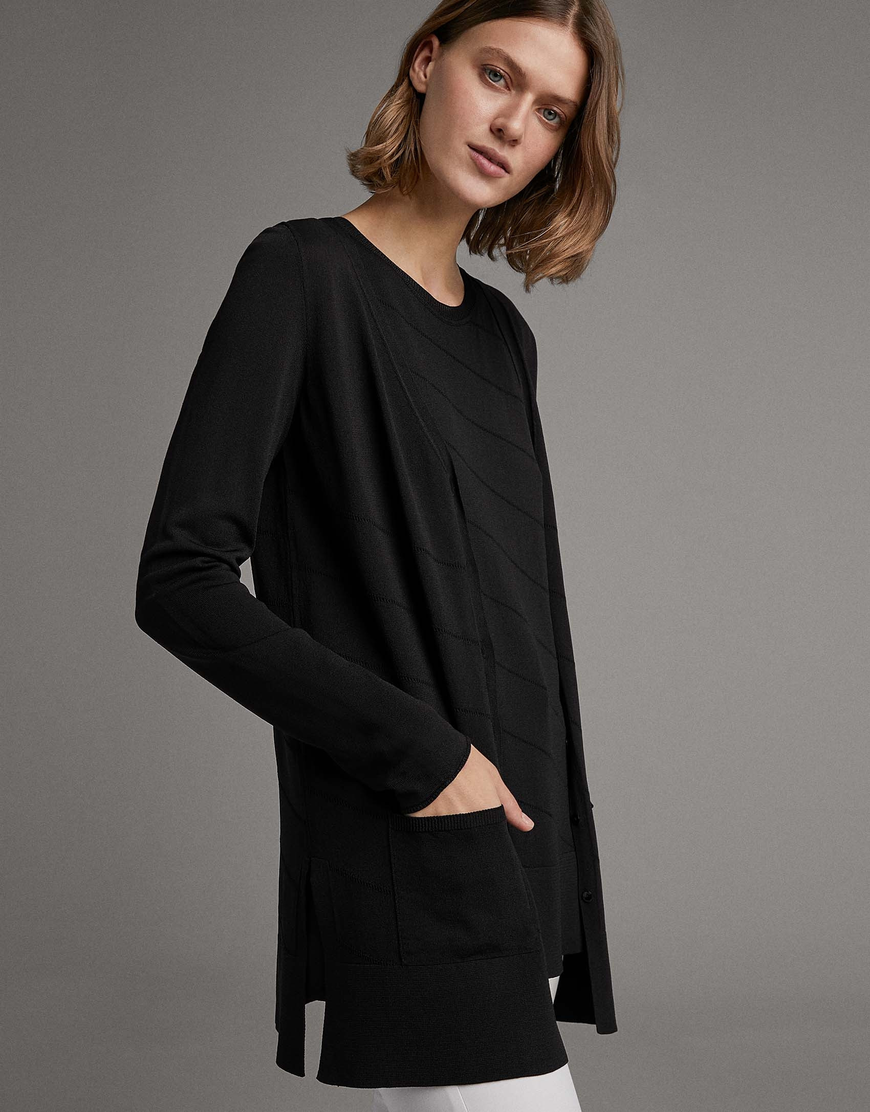 Black long knit jacket  - Woman - SS2020 | Roberto Verino