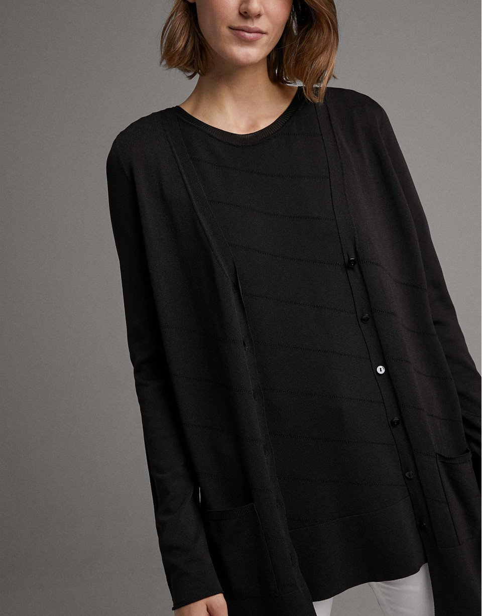 Chaqueta larga de punto fantasía negro - Mujer | Roberto Verino