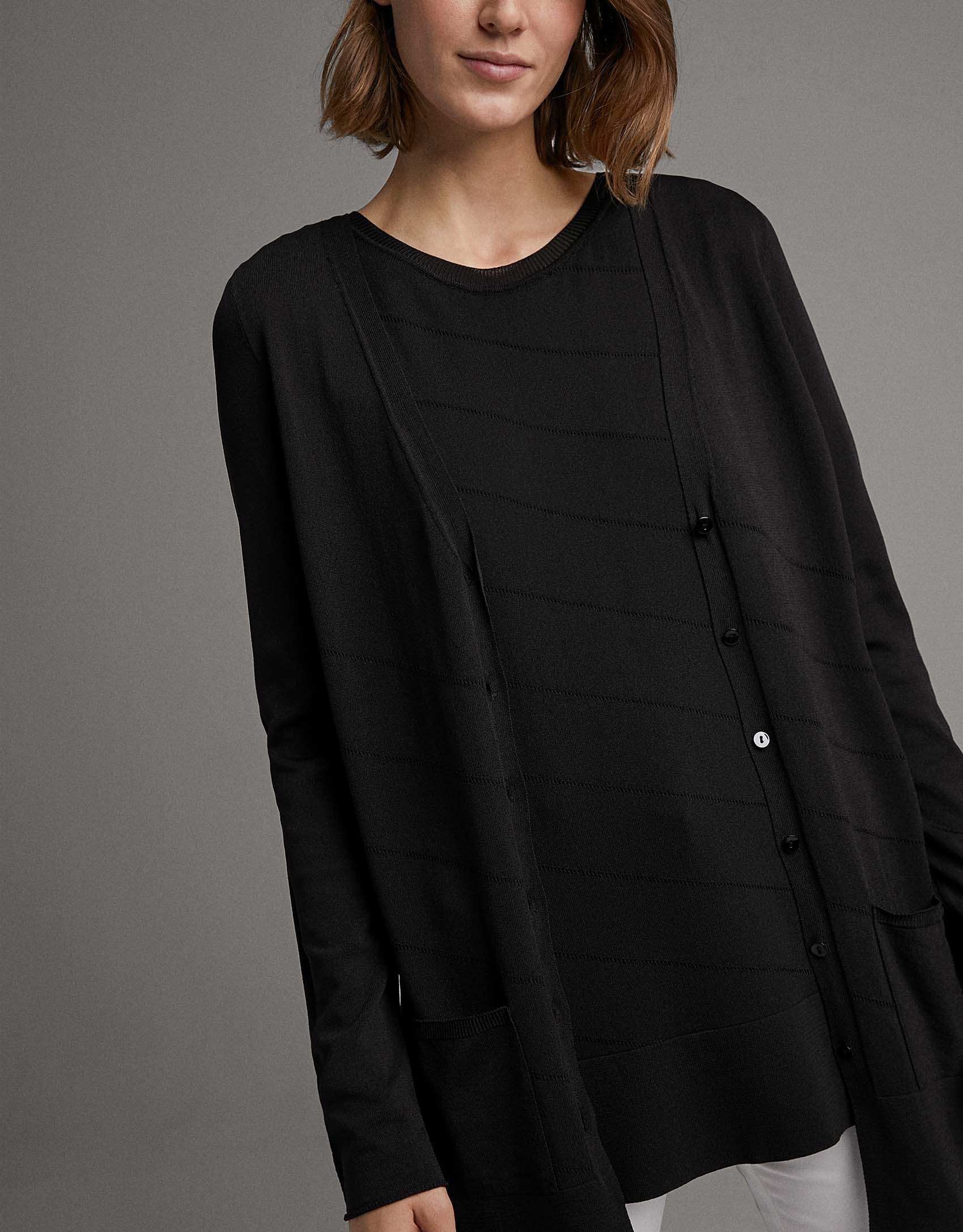 Chaqueta larga de punto fantasía negro - Mujer | Roberto Verino