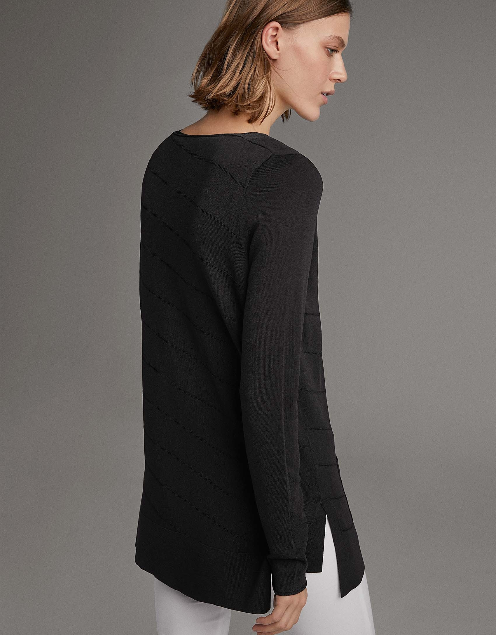 Chaqueta larga de punto fantasía negro - Mujer | Roberto Verino