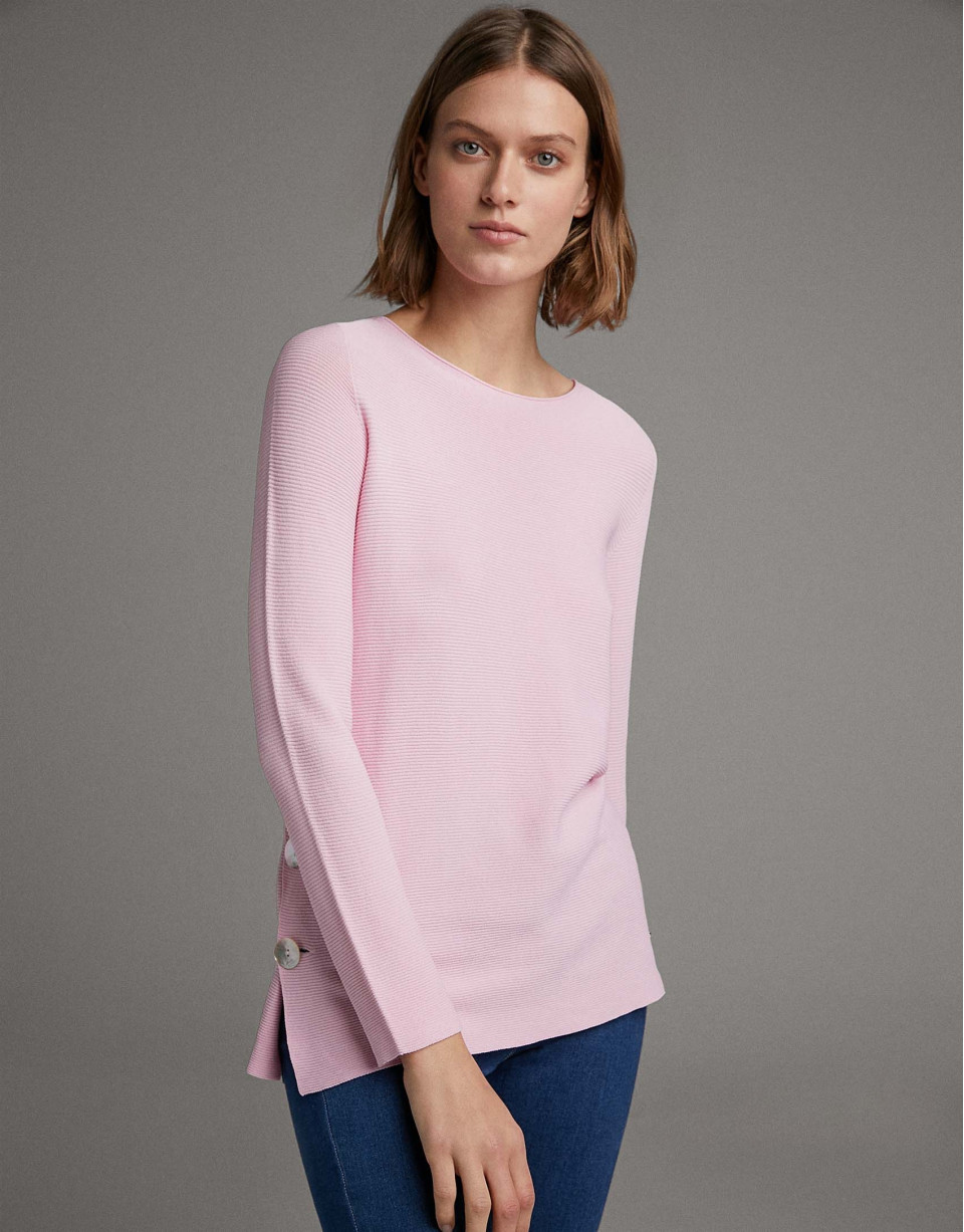 Pink sweater with side slit and mother of ... | Roberto Verino
