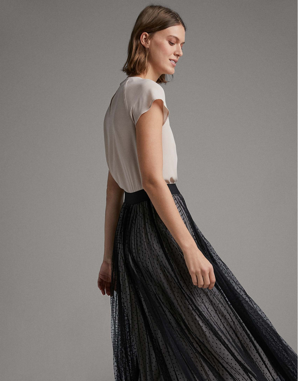 Long pleated tulle skirt with dots - Woman | Roberto Verino