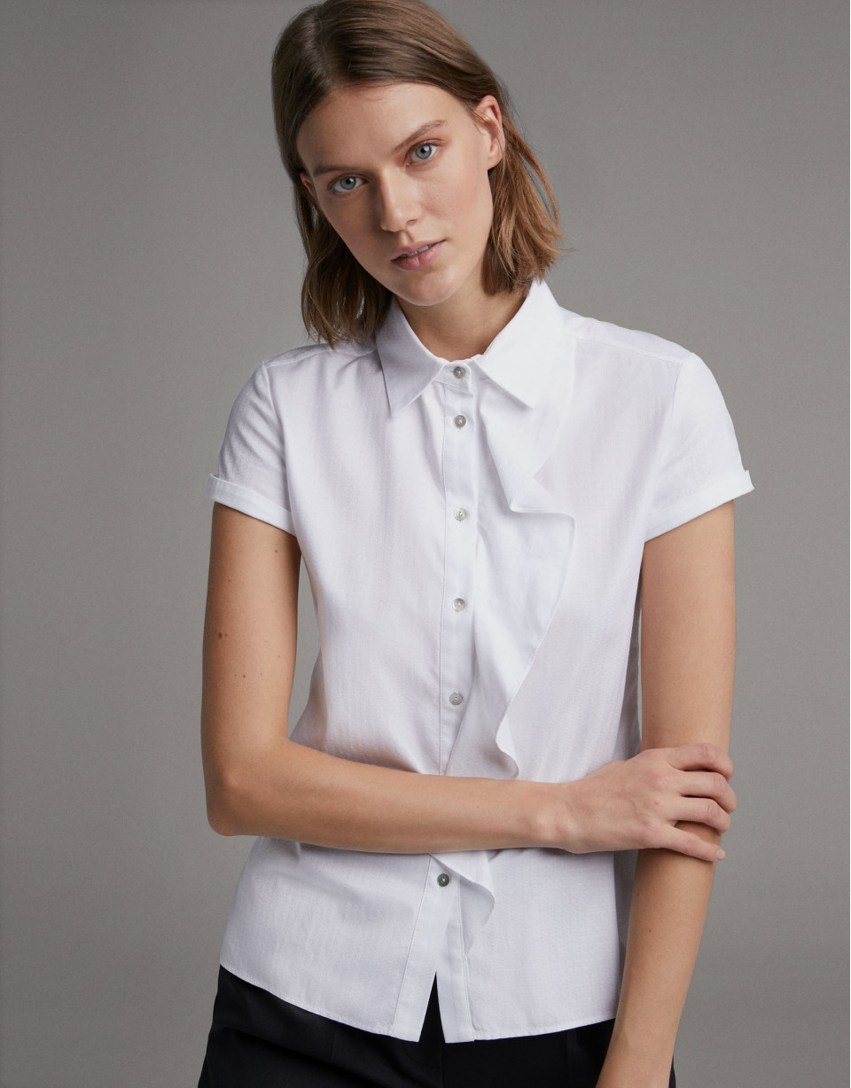 Camisa manga corta blanca con volante - Mujer | Roberto Verino