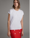 Beige short-sleeve top with chantilly lace | Roberto Verino