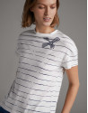 Blue striped top with embroidered bird - Woman | Roberto Verino