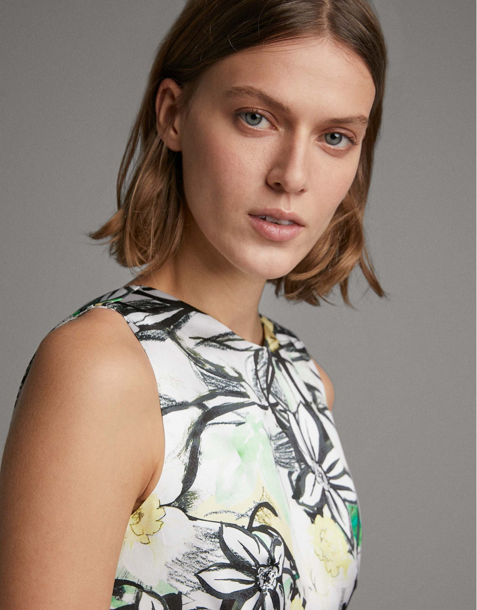 Long party dress with green floral print | Roberto Verino