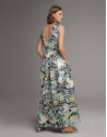 Long party dress with green floral print | Roberto Verino