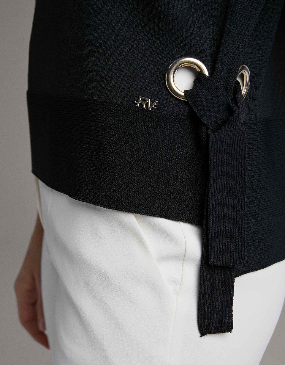 Black striped oversize sweater with bat sleeves | Roberto Verino