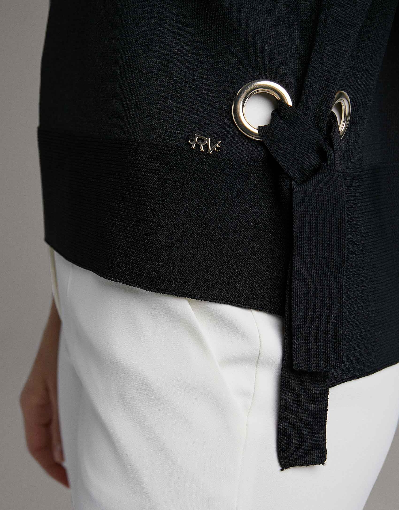 Black striped oversize sweater with bat sleeves | Roberto Verino