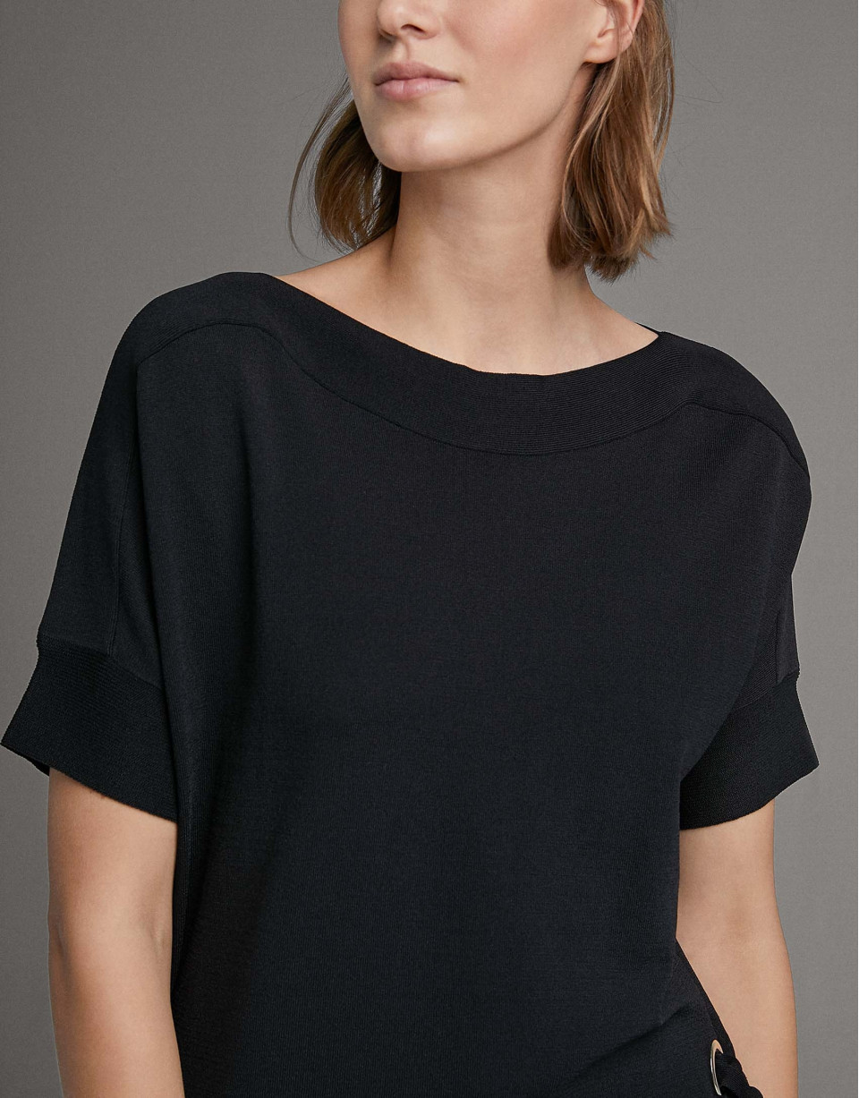 Black striped oversize sweater with bat sleeves | Roberto Verino
