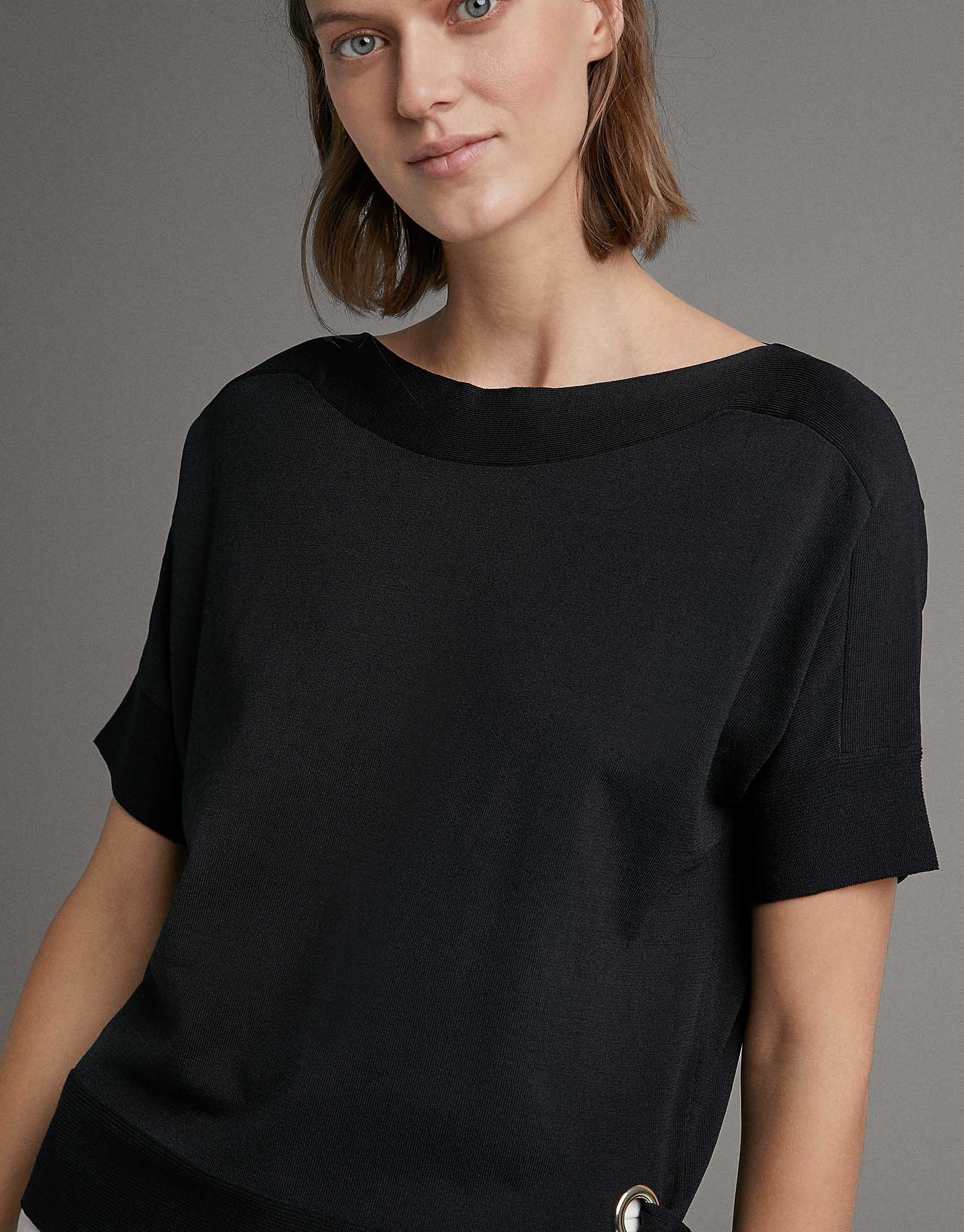 Black striped oversize sweater with bat sleeves | Roberto Verino