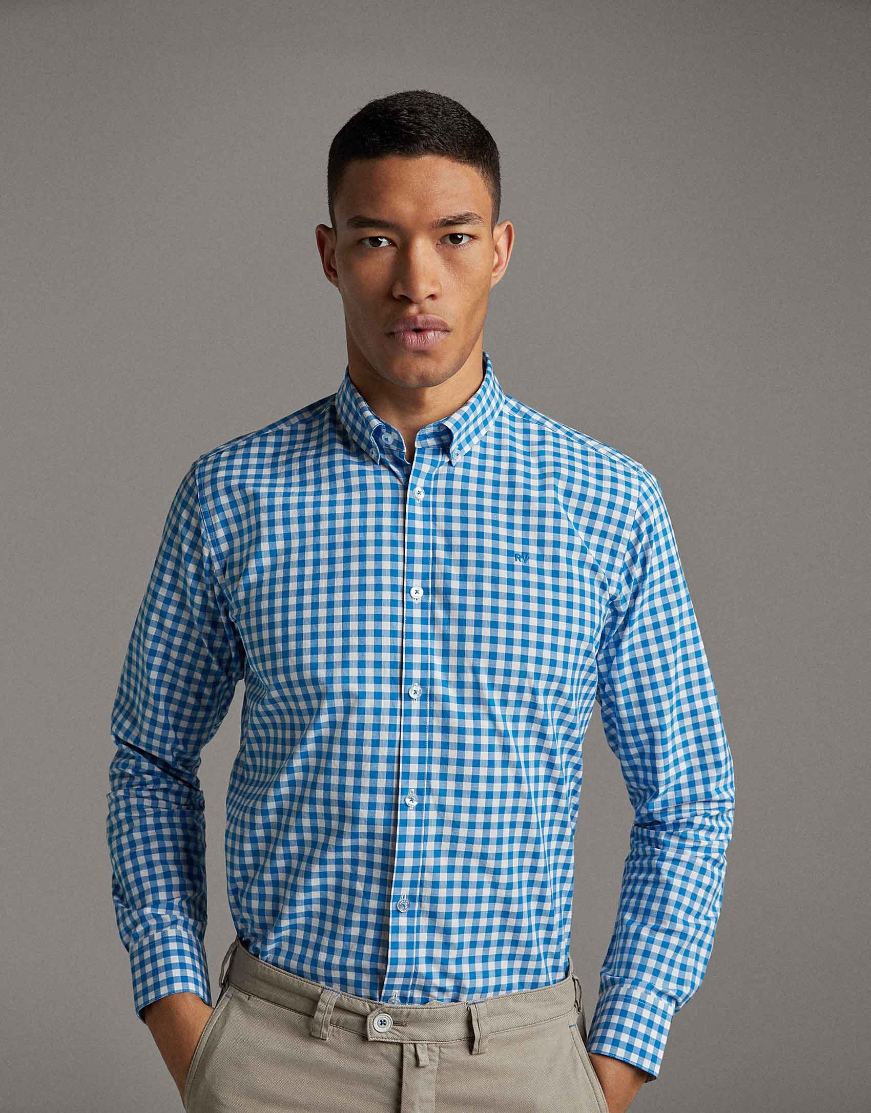 Turquoise checked Vichy sport shirt - Man | Roberto Verino