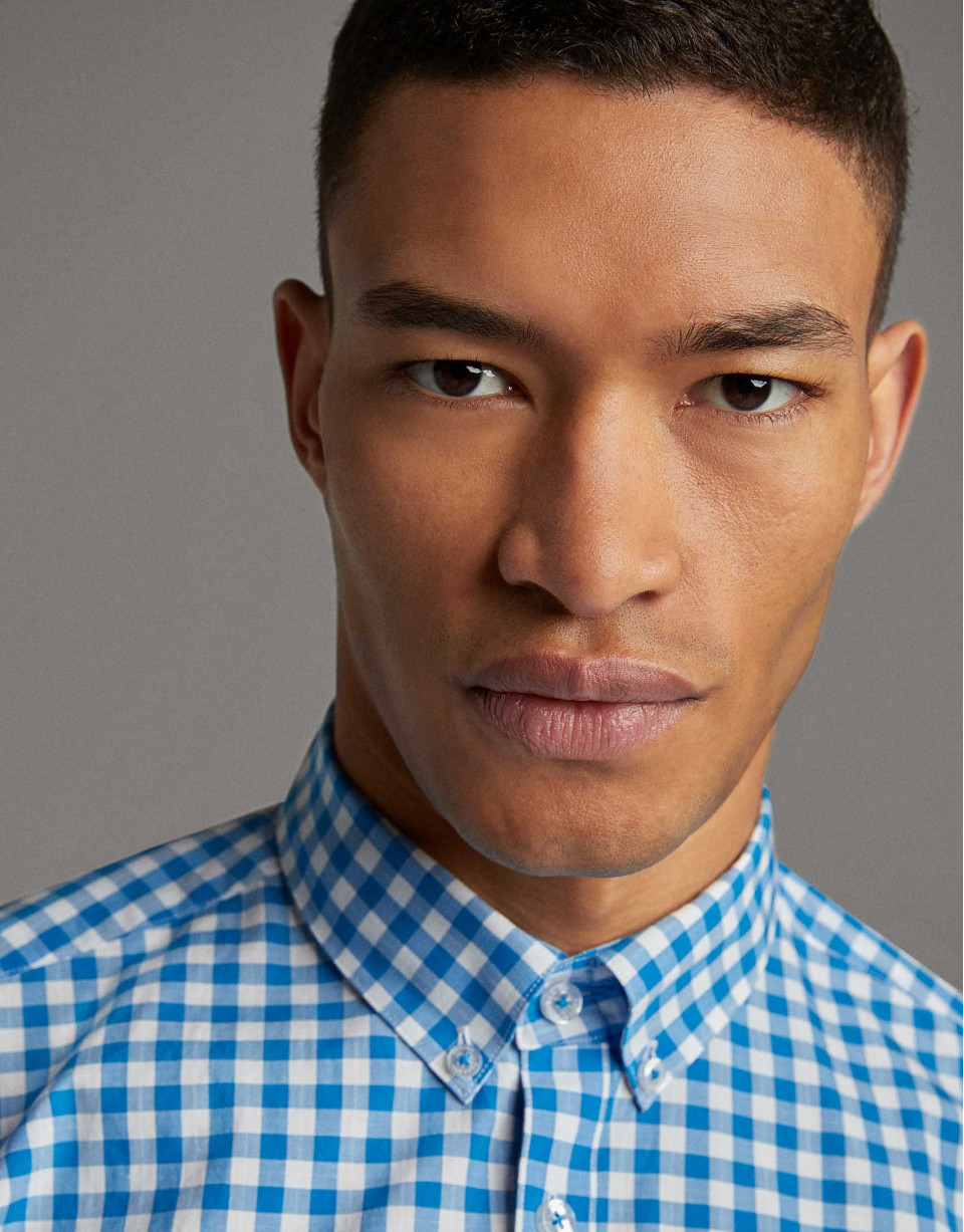 Turquoise checked Vichy sport shirt - Man | Roberto Verino