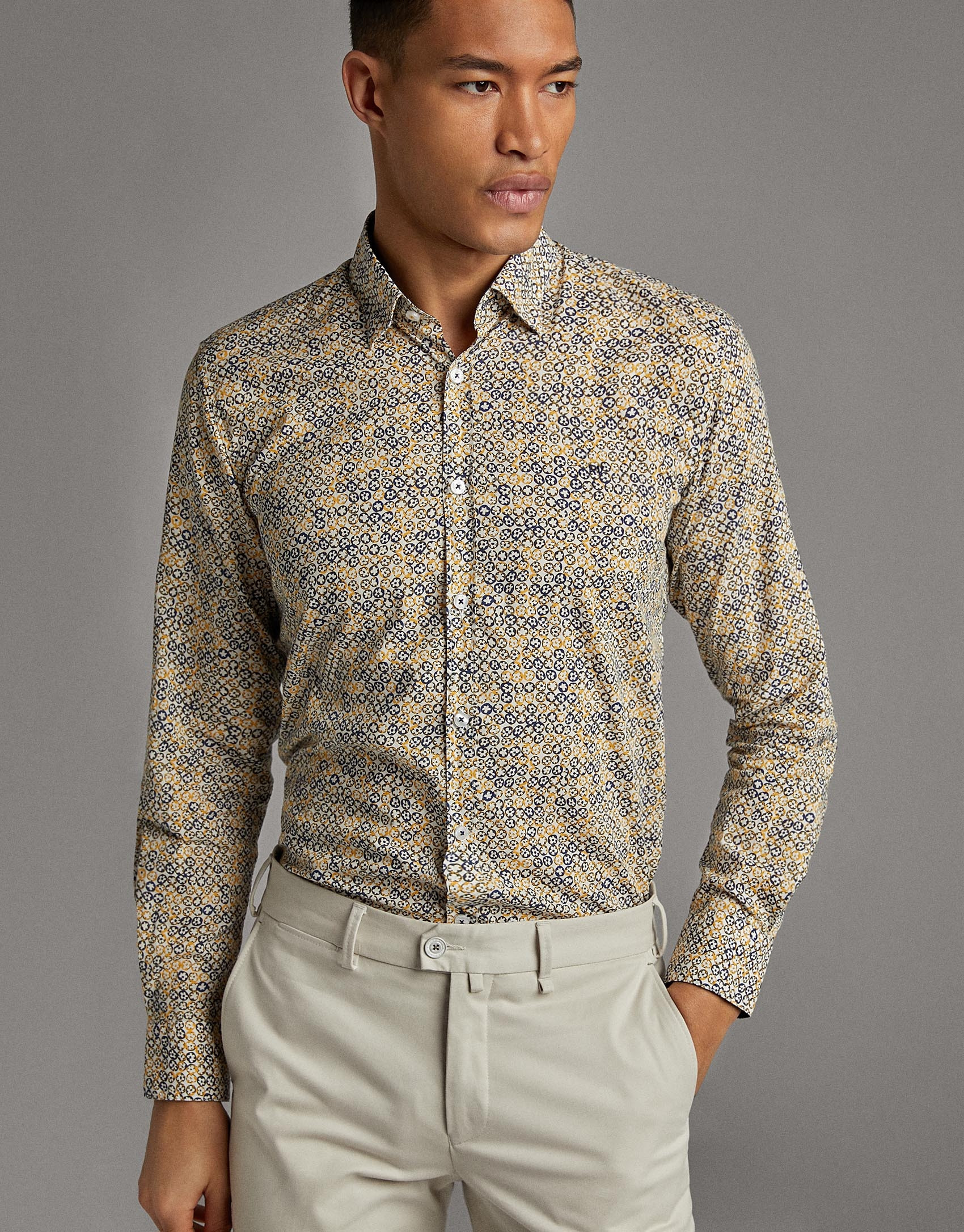 Yellow floral print sport shirt - Man - SS2020 | Roberto Verino
