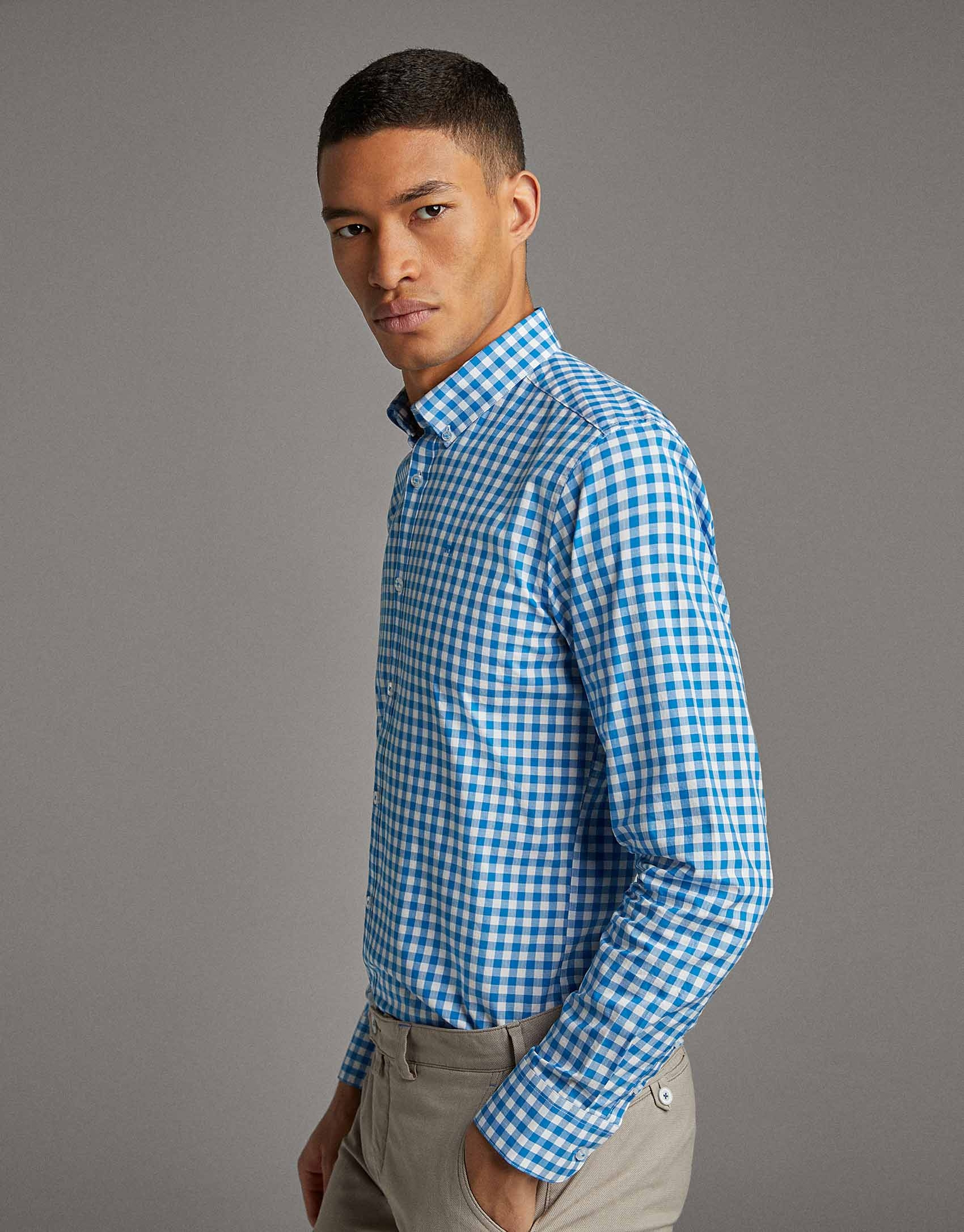 Turquoise checked Vichy sport shirt - Man | Roberto Verino