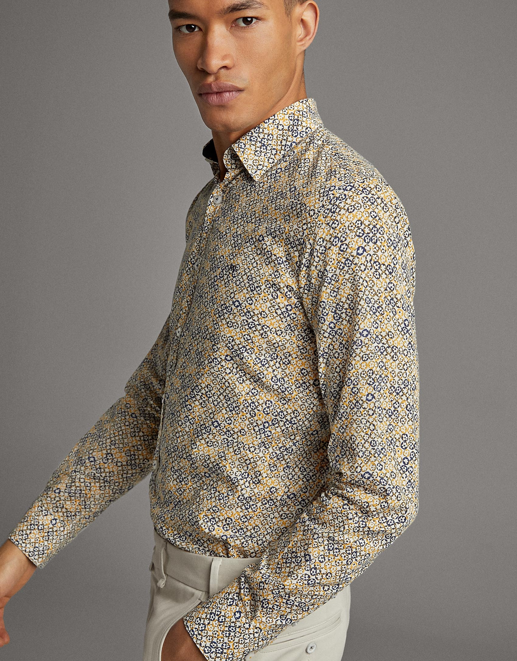 Yellow floral print sport shirt - Man - SS2020 | Roberto Verino