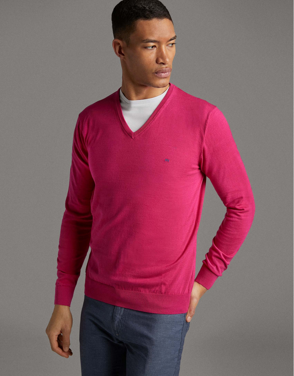 Jersey cuello pico rosa oscuro - Hombre | Roberto Verino