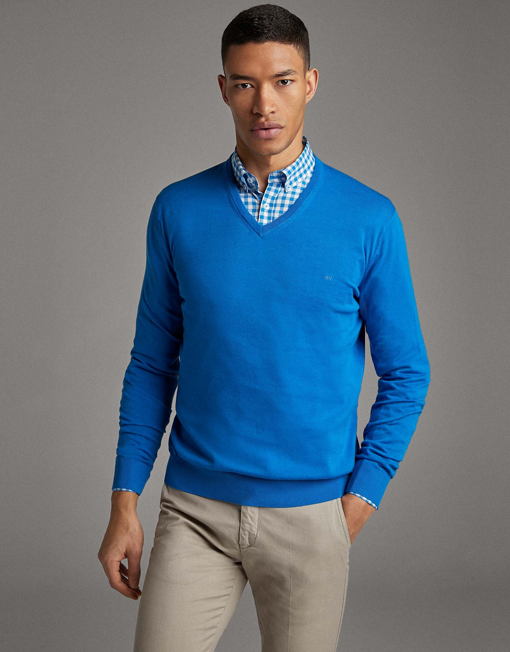 Jersey cuello pico turquesa - Hombre - PV2020 | Roberto Verino