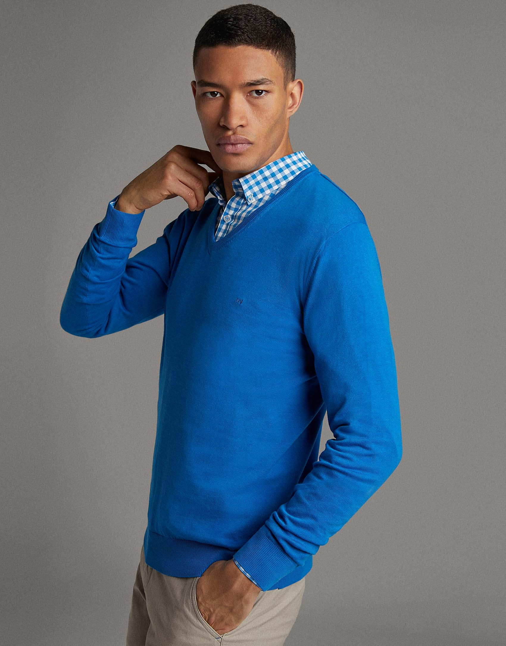 Jersey cuello pico turquesa - Hombre - PV2020 | Roberto Verino