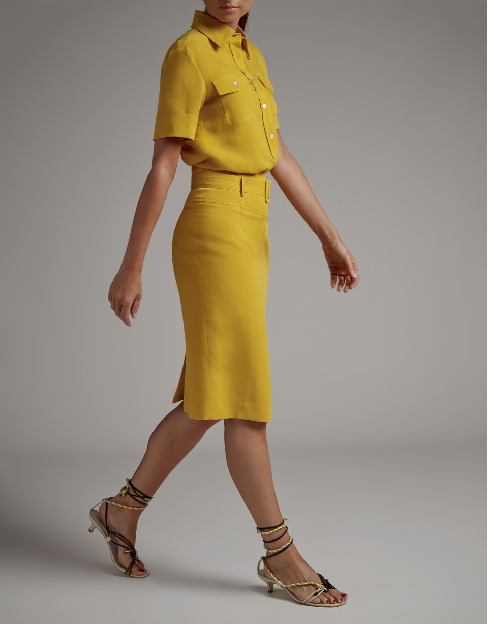 Gold midi skirt with belt