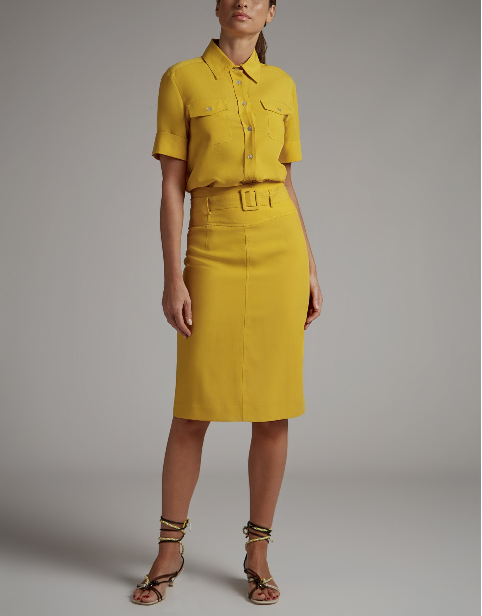 Gold midi skirt with belt