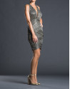 Vestido drapeado lamé plateado