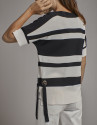 Black and beige striped oversize sweater with bat sleeves