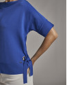 Blue striped oversize sweater with bat sleeves