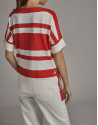 Jersey oversize manga murciélago rayas rojo y crudo