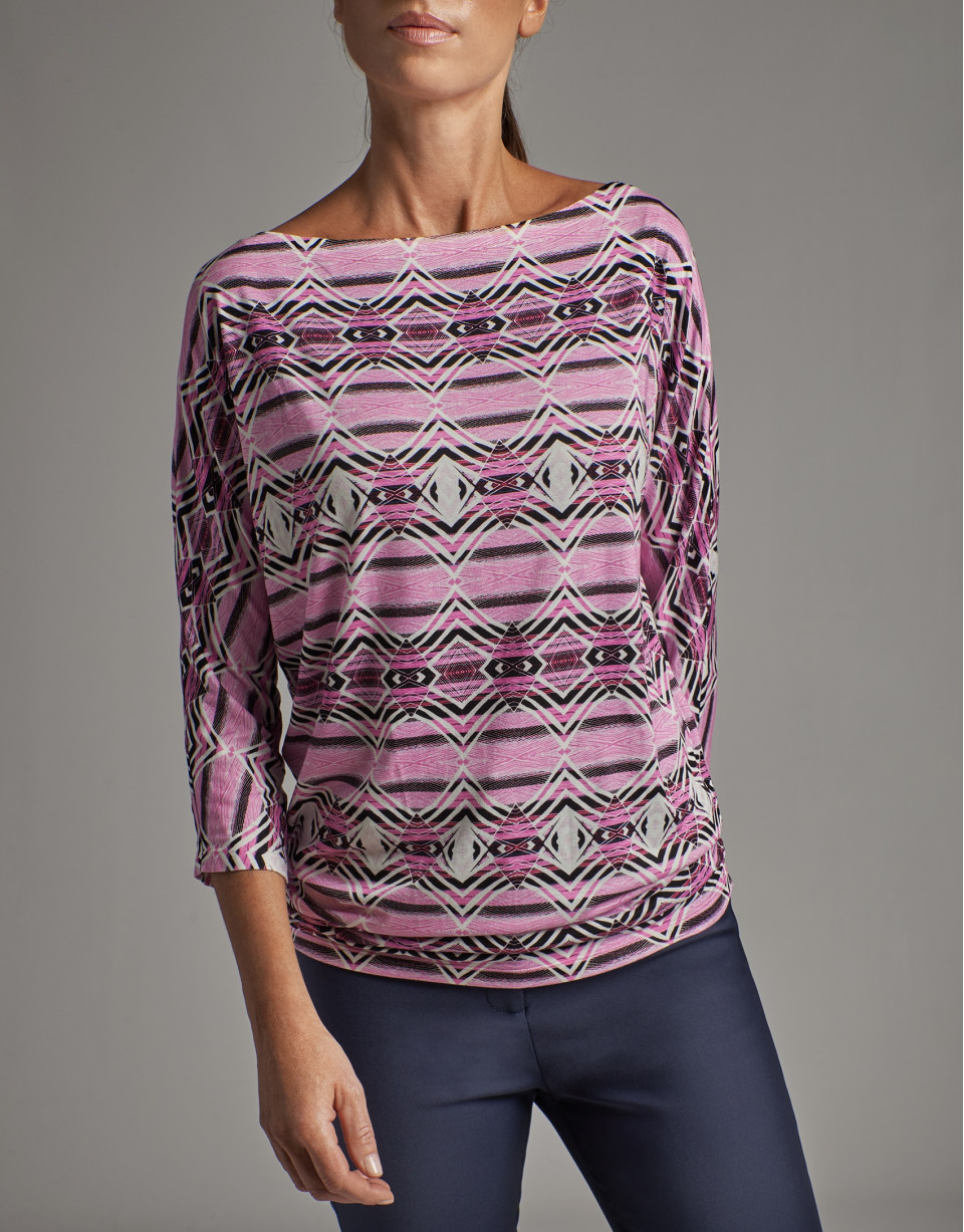 Pink print top with bat sleeves  - Woman | Roberto Verino