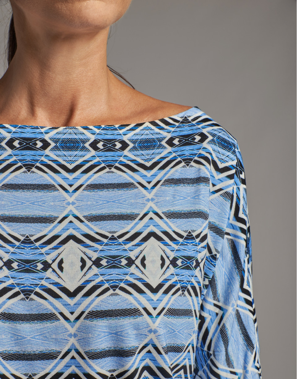 Indigo blue print top with bat sleeves  - Woman | Roberto Verino