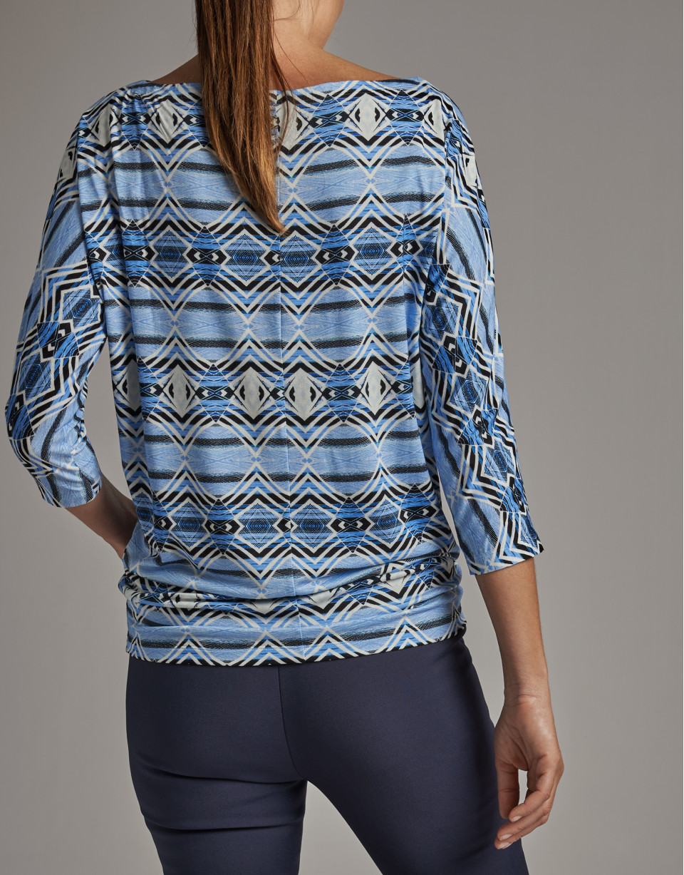 Indigo blue print top with bat sleeves  - Woman | Roberto Verino